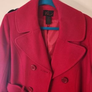 Vintage Wool Red Long Trench Coat Size 14